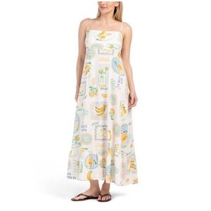 Label of Love Linen Blend Fruit Print Maxi Dress XL Euro Summer Coastal Vacation